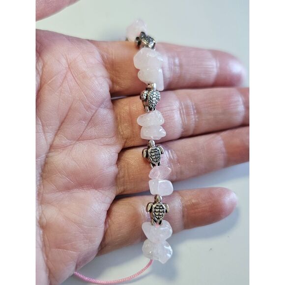 Silver tone turtle with rose quartz bracelet - Picture 3 of 7